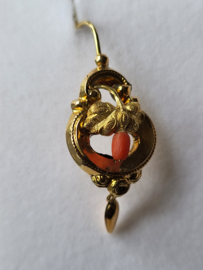 Biedermeier antieke streek oorbellen 1920 antiek goud 14 kr 3 cm lang.