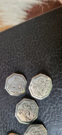 6x  antieke 18e eeuw kleine ruiter knoopjes zilver 14mm
