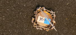 Leuk antiek foto broche goud met parel en blauwsaffier 19e eeuw 2.3 cm.