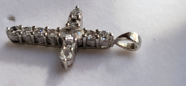 Zilver kruisje met zirkoon nieuwstaat 35/18 mm .