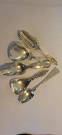 5x Zilver lepel voor Suiker en koffie leftovers 50 gram.