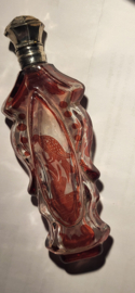 Geurflesje  rood geschilderd op kristal 13 cm hoog  nette staat.