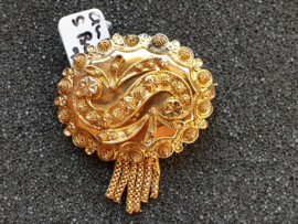 Streek sjaal broche model S met kwast 1920  goud  3 cm