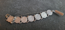 Zilver dubbeltjes armband 1,5 cm 16 cm lang.