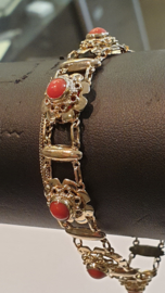 Gouden schakel armband met Bloedkoraal 15 gram 12 mm / 18 cm