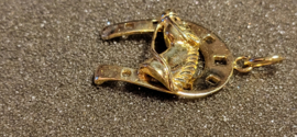 Zware 14 kr gouden hoefijzer met paardenhooft 8,3 gram 3 bij 2.3 cm.