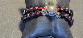 Dikke granaat armband 2 rijen met zilverslot 19 cm 9 mm kraal