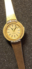 Goud prisma dames horloge met milanese maat mooie staat 25 gram .