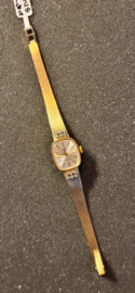 Gouden dames horloge met milaneseband en 12 x diamant 24 gram.