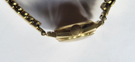 Antiek gouden dameshorloge met verende rekband en kast diameter  18mm