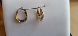 Gouden 14 kr drie kleuren creolen 0,8 gram14 mm nieuw .