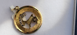 14 kr gouden sterrenbeeld zwaar Steenbok 25 mm diameter 3,8 gram.