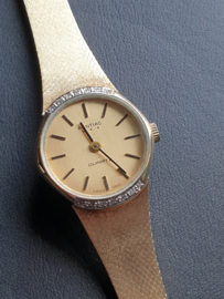 Goud 14 kr dames horloge met gouden Milanese merk Poniiac quartz