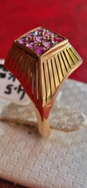Artdeco ring met robijn  14 kr roze 4,5 gram  maat 17 .