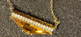 Hand gemaakte citrien hanger goud met 17 briljantjes en jasseron collier.