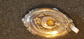Antieke goud en zilver medaillion broch/hanger  4 cm / 2.5 cm.