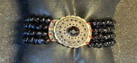 Antieke rouw armband zilver met glas-granaat 18,5 cm slot 25/34 mm