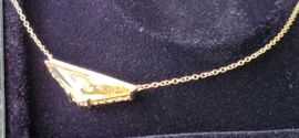 Hand gemaakte citrien hanger goud met 17 briljantjes en jasseron collier.