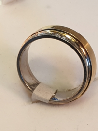 Bi-color trouwring  14 krt. (nieuw) 8.5 gram, 7x briljant 0.18crt. vvsi, maat 17.5
