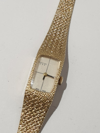 Gouden dames horloge met Milanese gouden band Pontiac maat 16,5 cm.