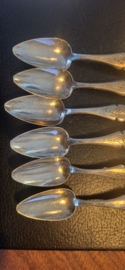 6x Biedermeier lepeltjes zilver 60 gram 10 cm L Schenkel 1884.