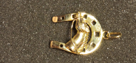 Zware 14 kr gouden hoefijzer met paardenhooft 8,3 gram 3 bij 2.3 cm.