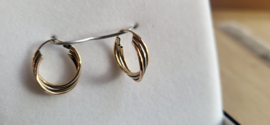Gouden 14 kr drie kleuren creolen 0,8 gram14 mm nieuw .