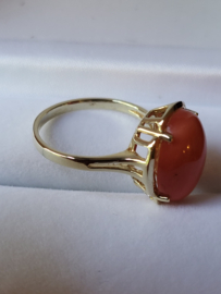 Nieuwe gouden ring met 15 mm / 9 mm bloedkoraal na vintage model