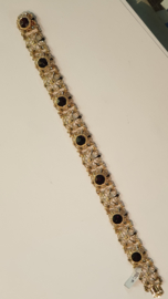 14 kr gouden dames schakel armband met granaat 21 cm lang