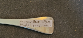Zilver lepel van Dirk Egeling 1765 Utrecht  21 cm 62 gram. schaars.