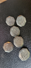 6x  antieke 18e eeuw kleine ruiter knoopjes zilver 14mm