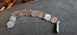 Zilver dubbeltjes armband 1,5 cm 16 cm lang.