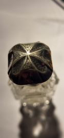 Kristal Geurfles met zilver beslag 11 cm hoog nette staat.