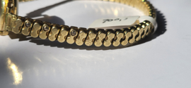 Antiek gouden dameshorloge met verende rekband en kast diameter  18mm