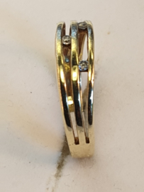 Bi-color damesring met zirconia, maat 17.5,  6 mm breed