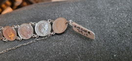 Zilver dubbeltjes armband 1,5 cm 16 cm lang.