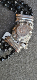 Zilver rouwarmband met gitte kralen 19,5 cm antiek.
