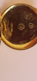 Antiek gouden dameshorloge met verende rekband en kast diameter 2 cm