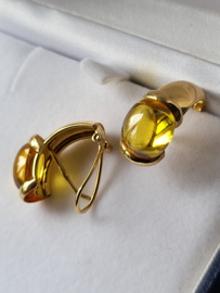 Gouden Citrien oorbellen met pen en klip bruto 8,5 gram. 18 kr