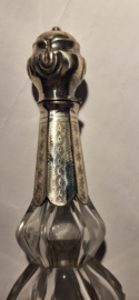 Kristal Geurfles met zilver beslag 12 cm hoog  nette staat. glas nieuwstaat.