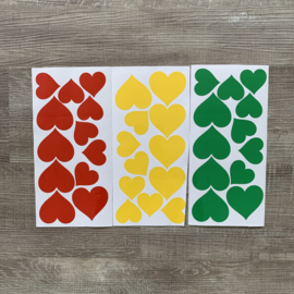 DIY hartjes rood/geel/groen raamsticker 36 stuks
