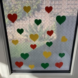 DIY hartjes rood/geel/groen raamsticker 36 stuks