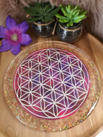 Edelstenen grid raster / kristalraster met de Levensbloem / Flower of life / Orgonite oplaadschijf (2)