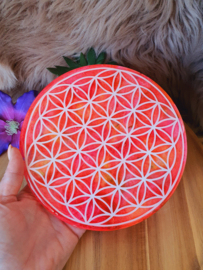 Edelstenen grid raster / kristalraster met de Levensbloem / Orgonite oplaadschijf  Flower of life.