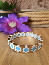 Emaille armband Bloemen Goud/Wit/Blauw (nr 19)