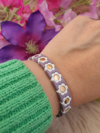 Emaille armband Bloemen paars-grijs/Goud/Wit (nr 23)