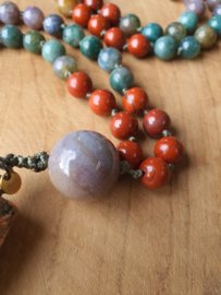 Edelstenen Mala 'happiness and balance' met Edelsteenhanger Mexicaanse / Crazy Lace Agaat punt