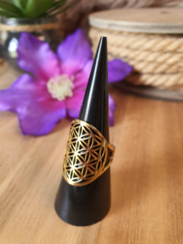 Ring Flower of Life / Levensbloem Gold Verstelbaar (model 2)