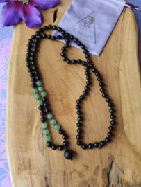 Edelstenen Mala Onyx met Groene Aventurijn (matte kralen)