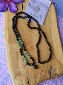 Edelstenen Mala Onyx met Groene Aventurijn (matte kralen)